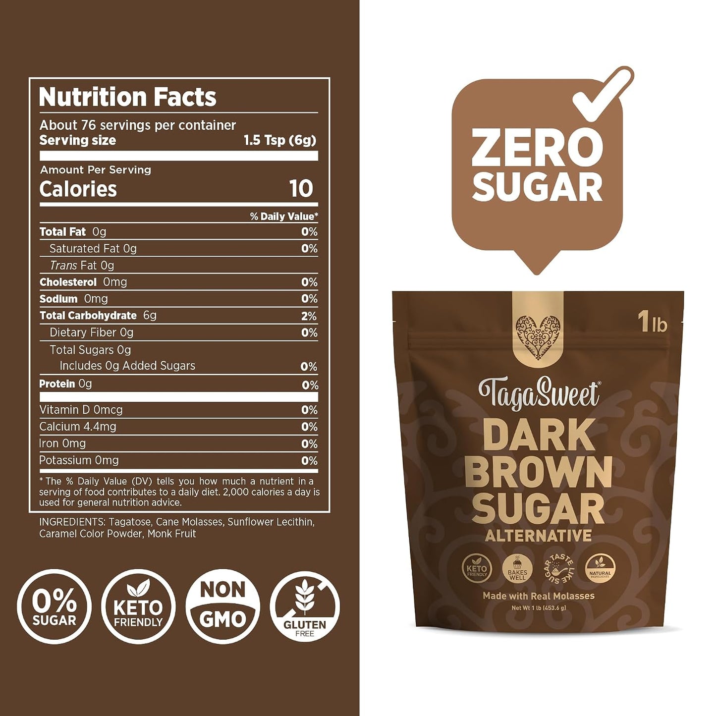TagaSweet® Dark Brown Sugar Alternative (1 lbs / 16 oz / 453.6 g)