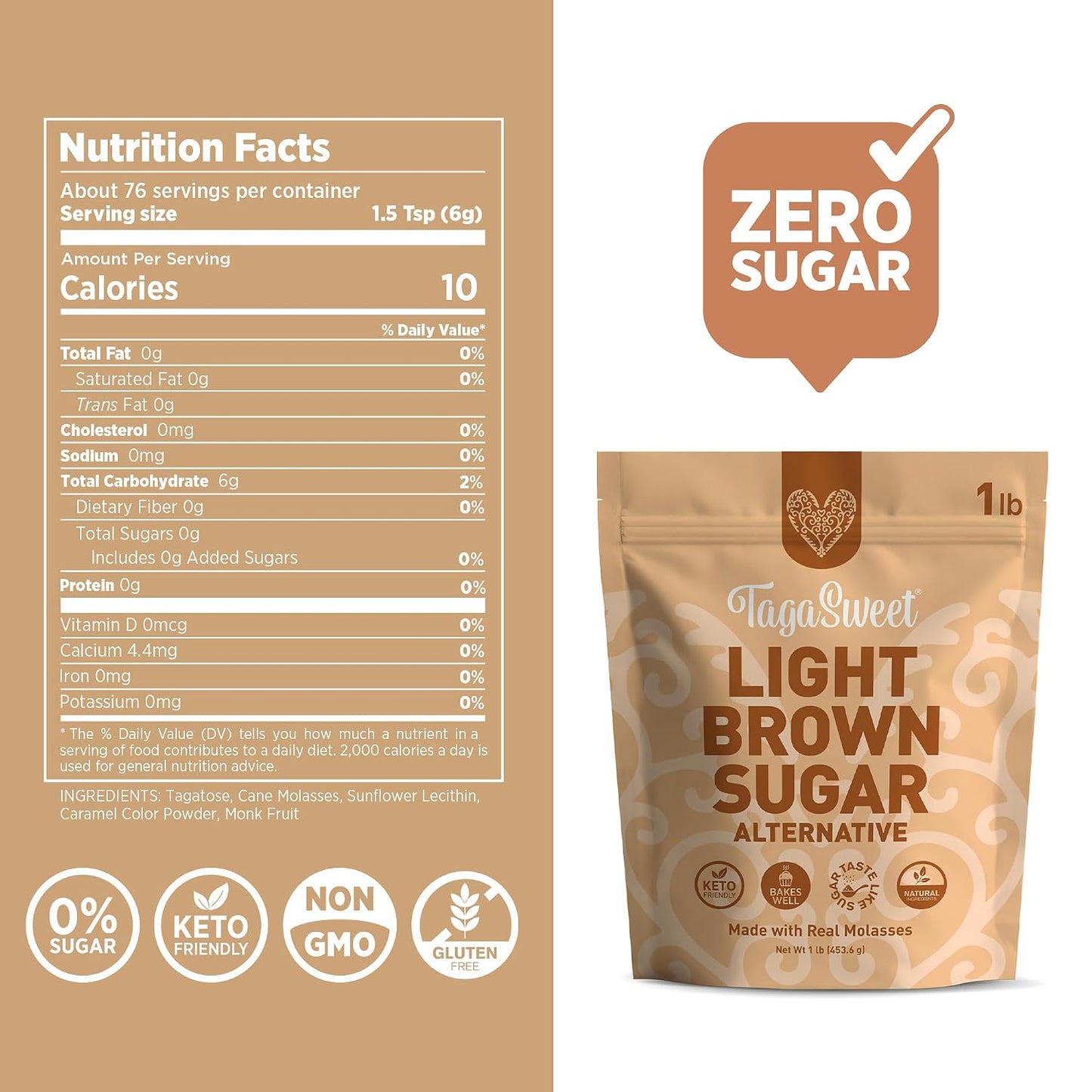 TagaSweet® Light Brown Sugar Alternative (1 lbs / 16 oz / 453.6 g)